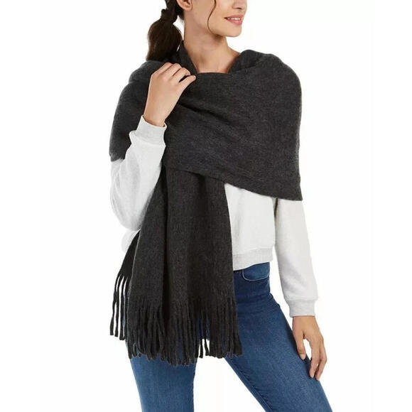 STEVE MADDEN oversized super soft knit long fringes women's scarf muffler BLACK - Picture 1 of 7